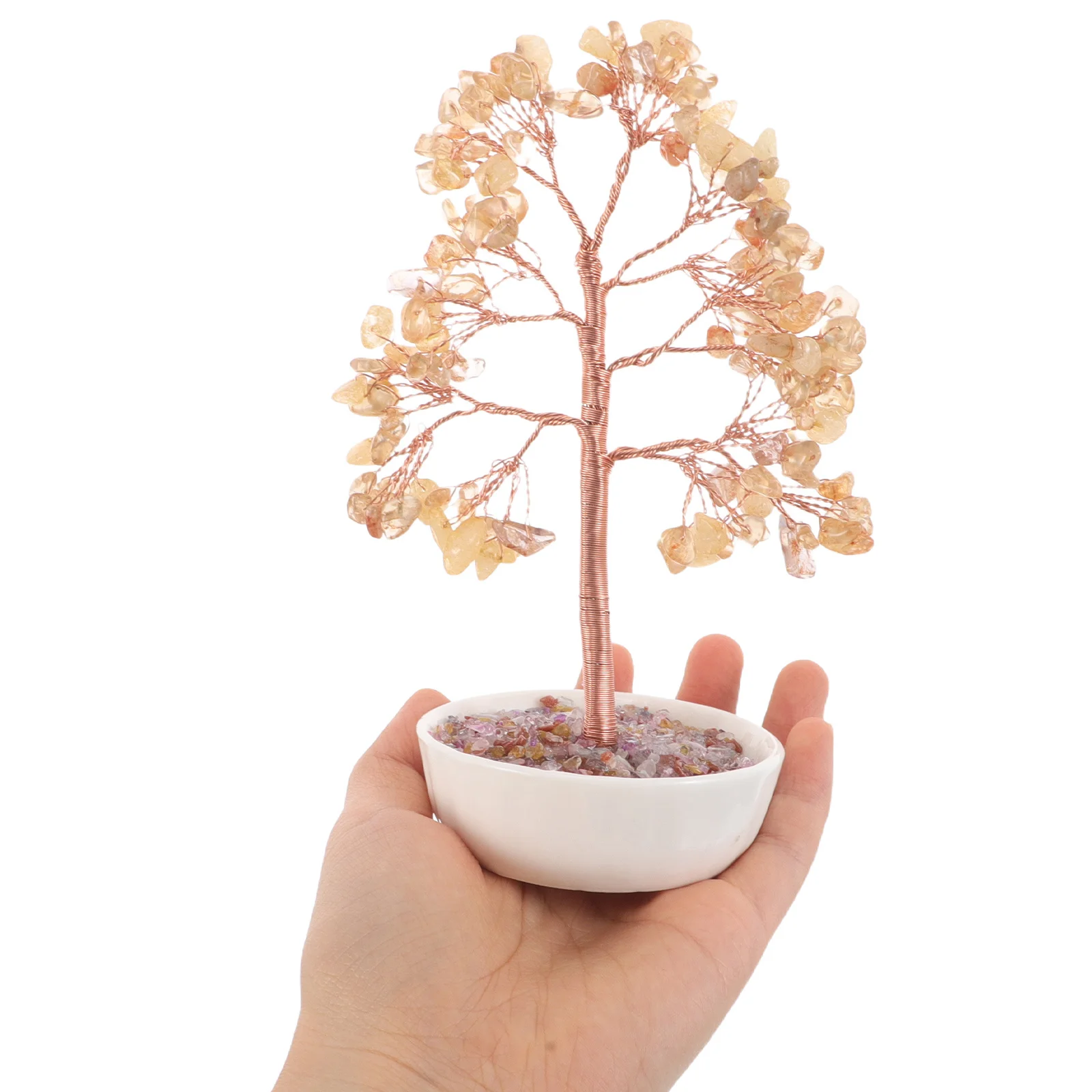 

Natural Citrine Crystal Money Tree Handmade Desktop Ornament Ceramic Bowl Office Desk Decoration Prosperity Wealth Tree Home