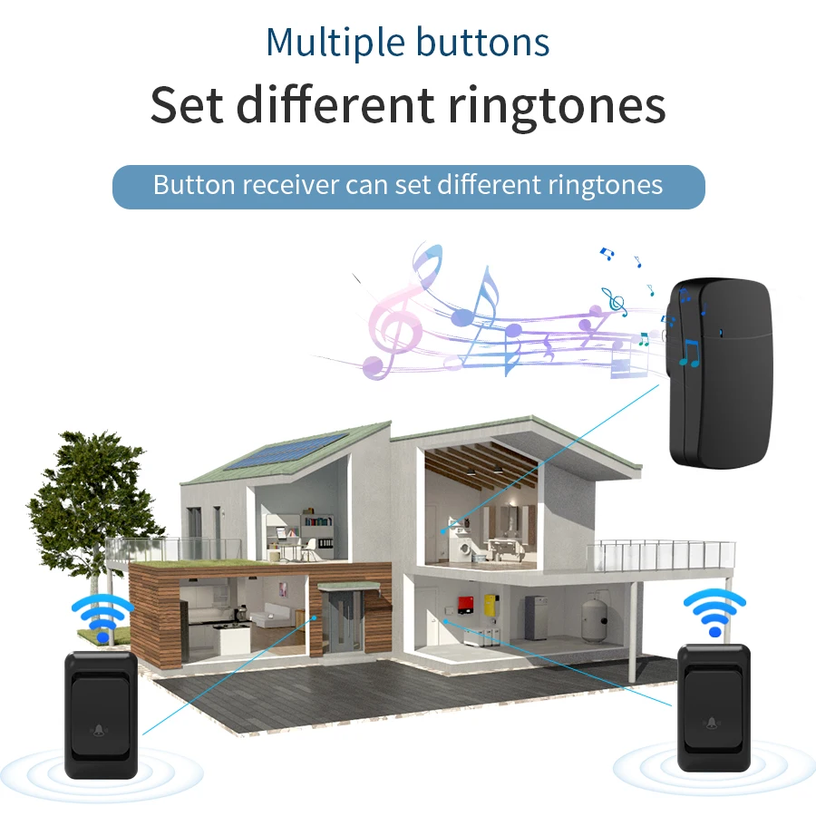 Wireless Smart Doorbell WiFi 300M Distance with Chime 3-level Volume Adjustment Connectivity Home Security Device