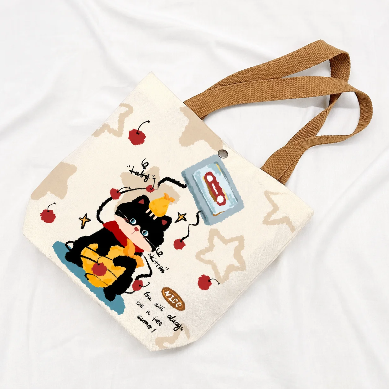 Commuter Tote Bag Soft Cotton Canvas Tote Bag Cartoon Print Tote Bag Double Sided Moms Handbag For Outdoor Travel Birthday Gift