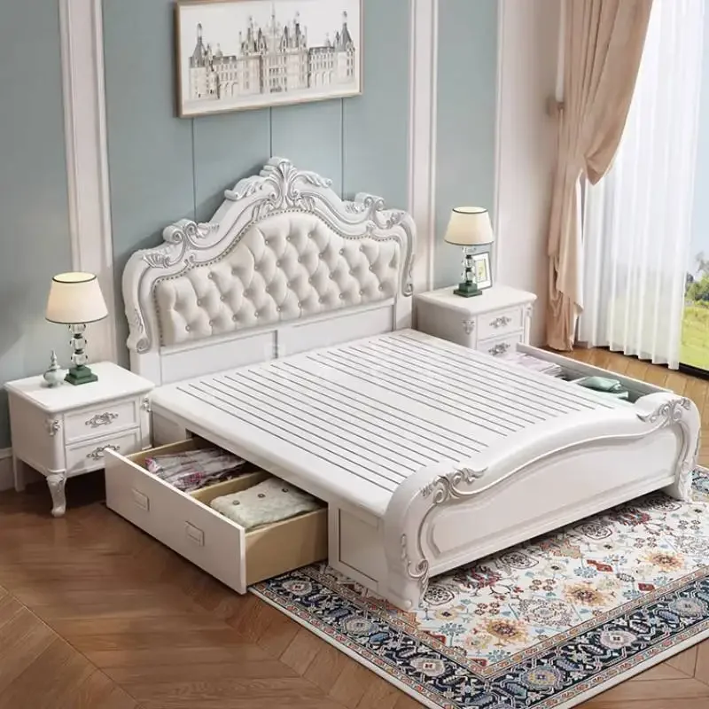 سرير مزدوج على الطراز الفرنسي للتخزين، لوح رأسي فاخر للأميرة الحديثة، سرير مزدوج خشبي، أثاث غرفة نوم Queen Letti Matrimoniali