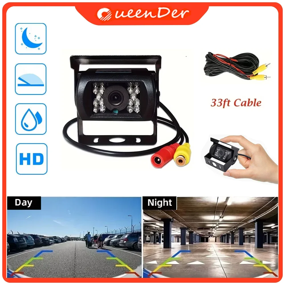 QueenDer Waterproof 18 LED Car Rear View 12V 24V Reversing Parking Backup Camera IR Night Vision  Bus Truck Motorhome Van