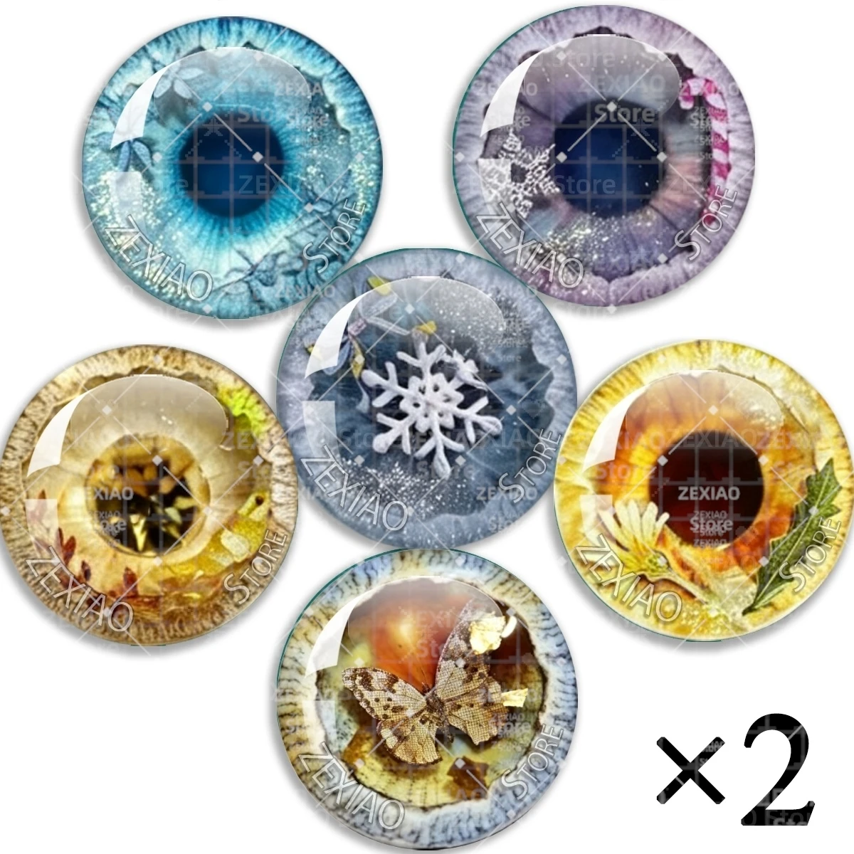 Four Seasons Nature Scenery Blythe BJD Pupil Doll Eye Chips Glass Cabochon Mix Flower Snowflake Pattern DIY Jewelry MS008