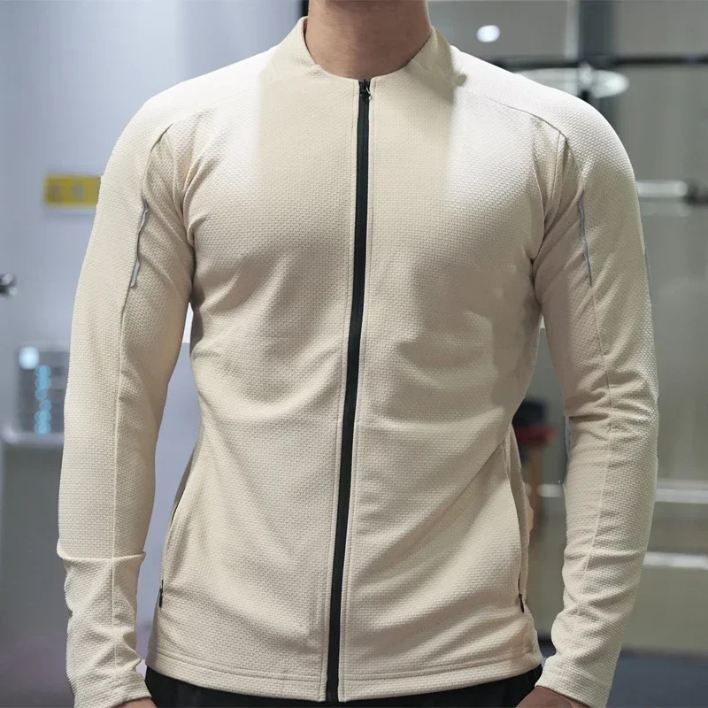 Men New Fitness Jacket Zip Cardigan Stretch Breathable Outdoor Golf Top Gym Jogging Sports Long Sleeve Muscle Fit Shirt Costume