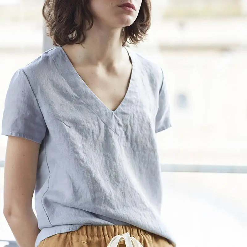 

Women's Asian Collar Seasonal Cotton irt Slimming Top Casual Sle Loose Fit ort Sve Crew Ne T-irt for Ladies