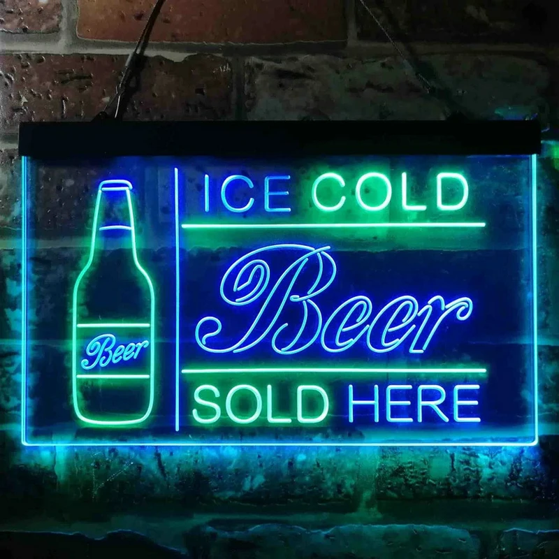 

Custom Neon Sign ICE COLD Beer SOLD HERE Bar Pub Club Decoration Dual Color LED Neon Light Beer House Wall Decor Luminous Signs