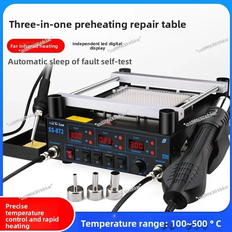 3 In 1 IR Preheat Rework Station, Hot Air Gun + Soldering Iron + Infrared Preheating Plate, Digital Display BGA Rework Station f