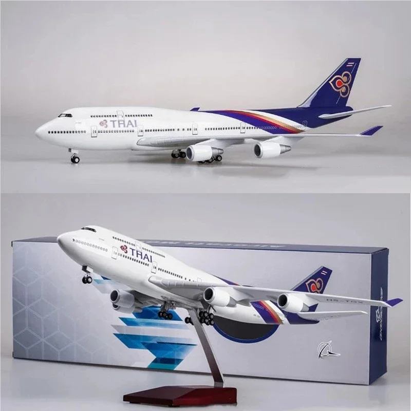 

1/150 Scale B747 Thai Airways Airplane Model 47cm Diecast Resin Toy Plane With LED Lights & Wheels For Adult Decoration Gifts