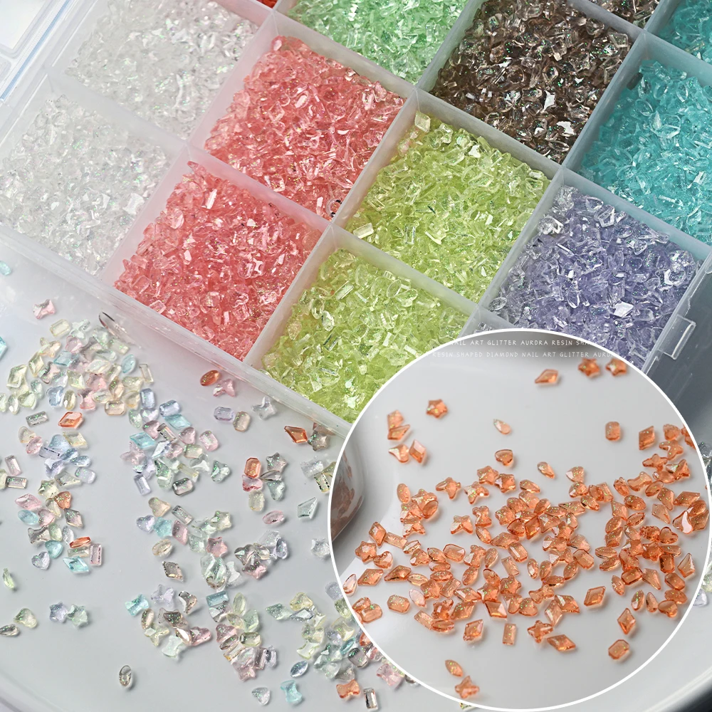 

24 Grids/box Mini Resin Nail Art Charms Mixed Green/Blue/Yellow Shiny Nail Decoration Heart Star Rectangle DIY Manicure Jewelry