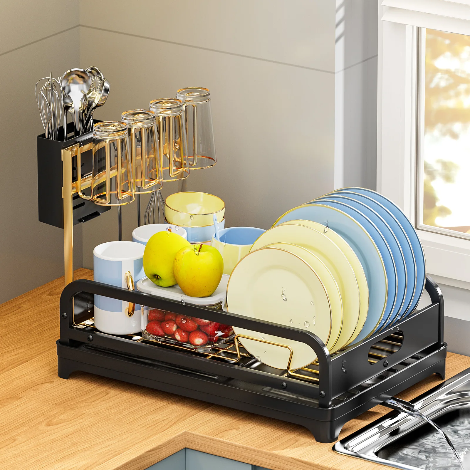 Single Layer Kitchen Dish Rack Household Countertop Chopsticks Water Cups Lishui Storage Rack Sink Dish Tray Drain Rack