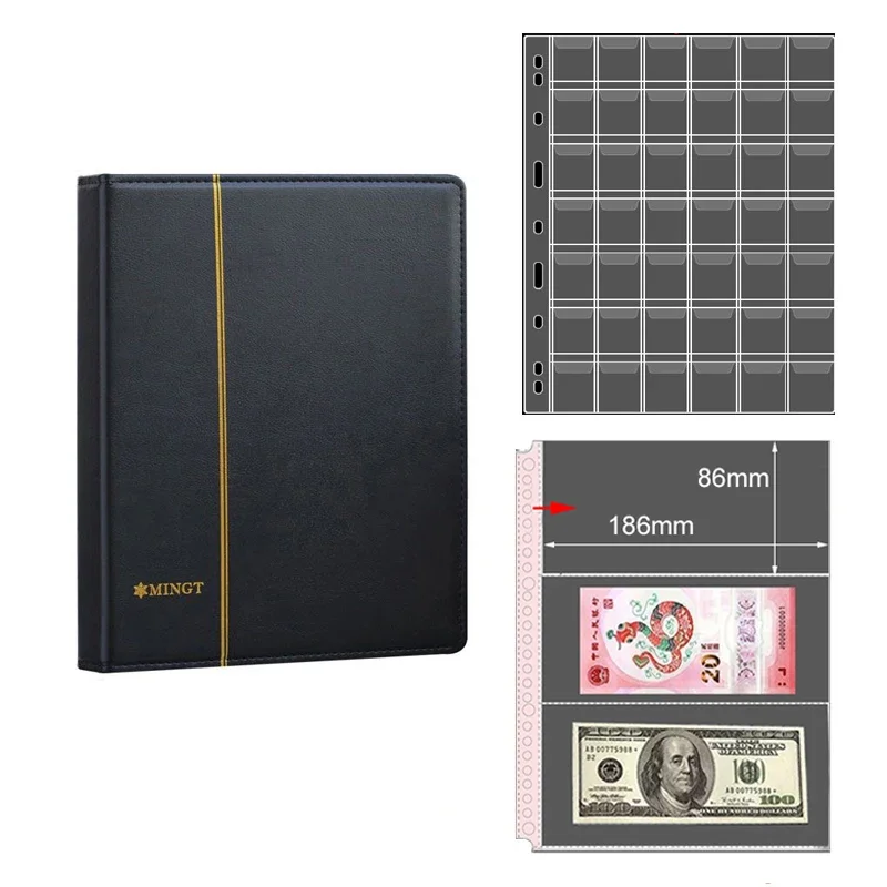 Leather Coin Collection Album 27/33/40/50/60/62mm 4.5cm Paper Money Currency Banknotes Album Collecting Book a4 Stamp Collection