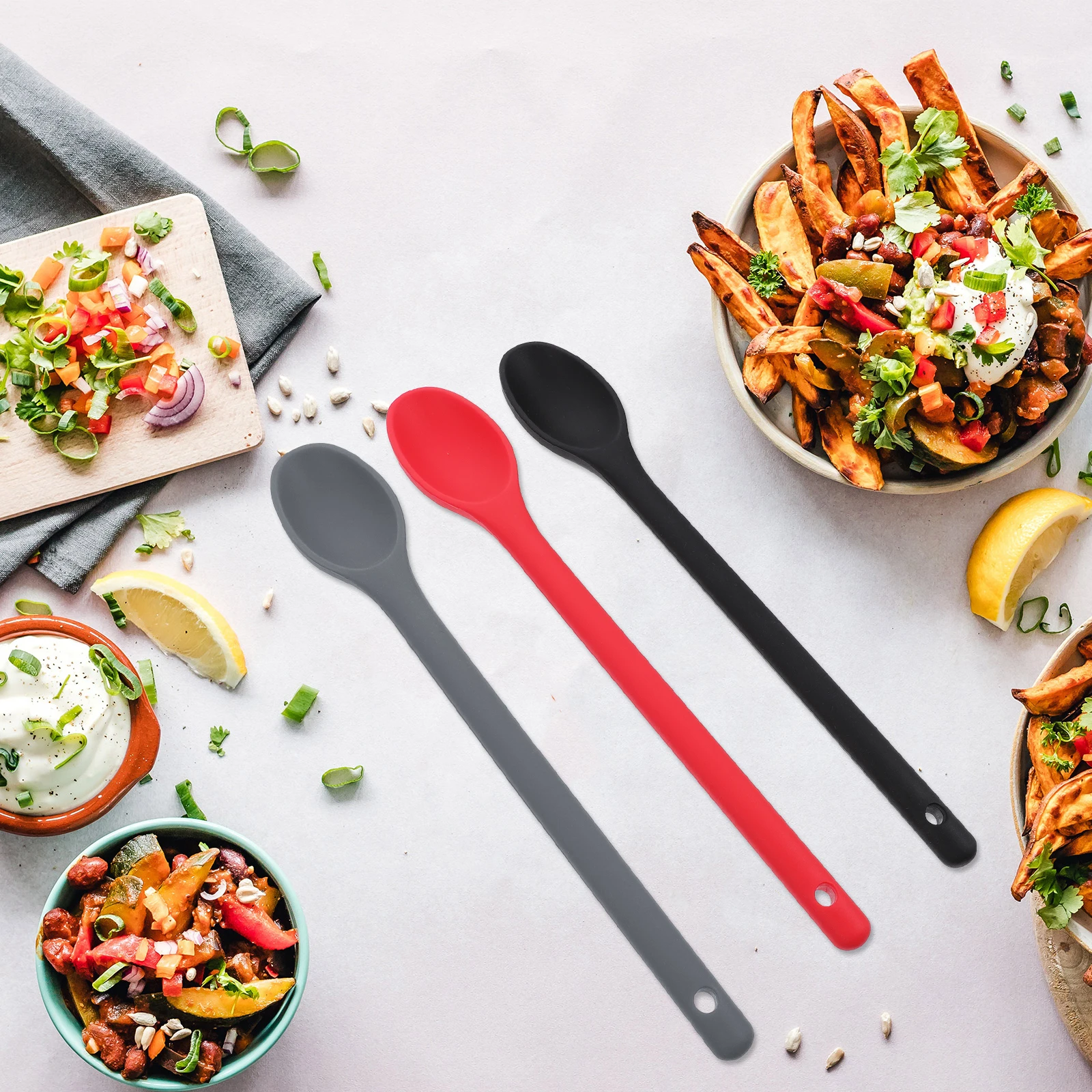 

3pcs Spoons Food Grade Non Stick Ergonomic H Kitchen Cooking Spoons Cooking Baking Tools Multipurpose Utensils