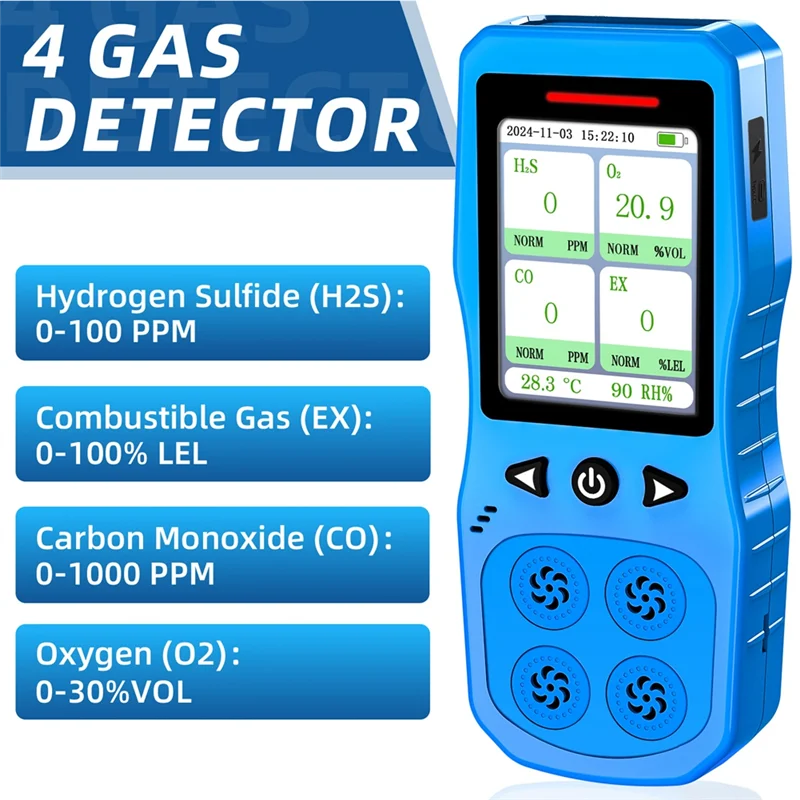 

ABCA-Combustible Gas Tester,4 Gas Leak Detector With Sound,Light& Vibration Alarm, Gas Monitor For O2,CO H2S, US PLUG