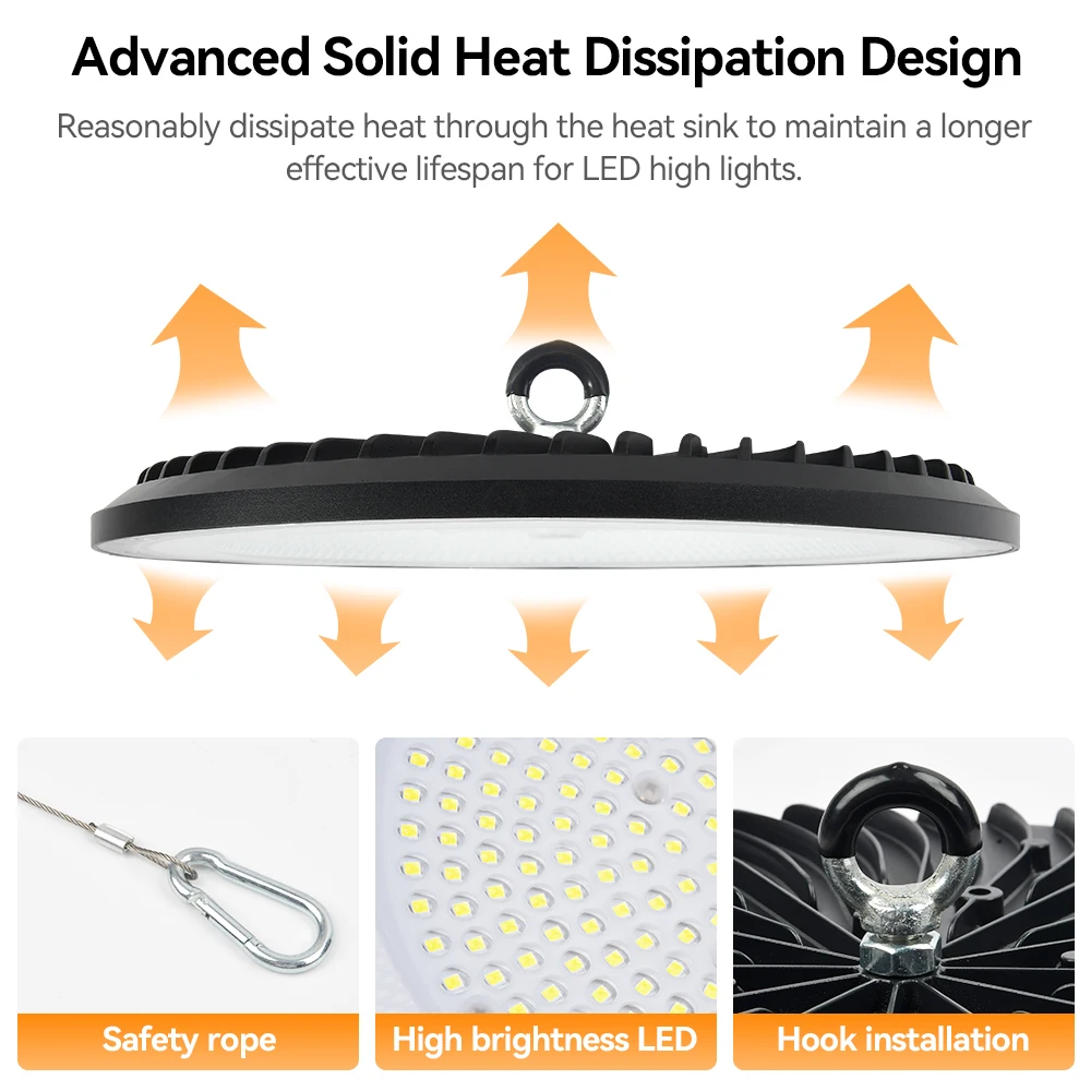 LED High Bay Light 200W Super Bright Industrial Light AC100-265V IP66 Commercial Workshop Garage Lamps For Factory Warehouse