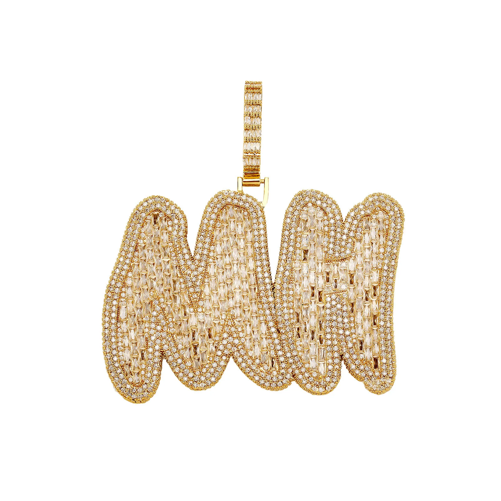 Iced Out Bubble Font A-Z Alphabet Letter Pendant Zircon DIY Spliced Custom Name Hip‑Hop Necklace Charm for Men Women Wholesale