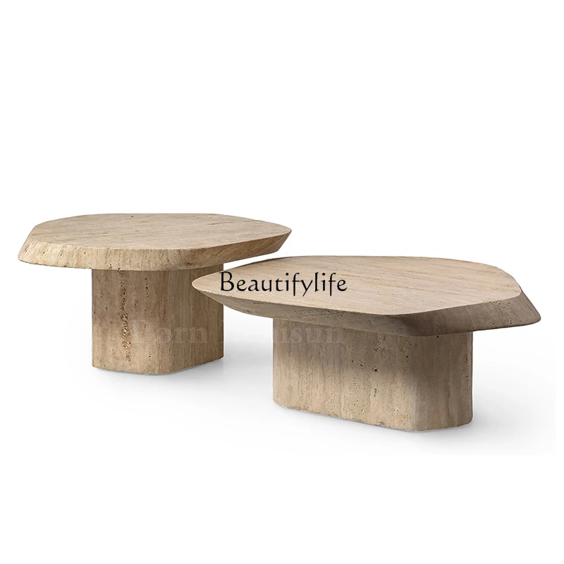 

Nordic natural travertine special-shaped coffee table combination simple living room high sense