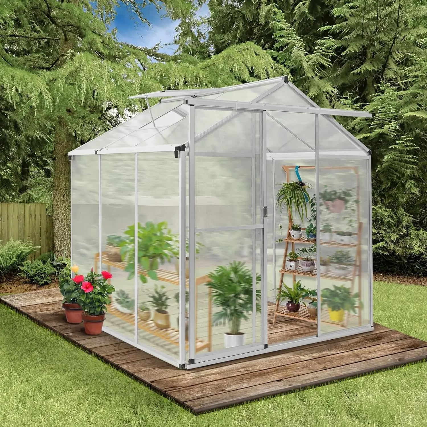 

6 x 6 FT Greenhouse for Outdoors, Polycarbonate Garden Backyard Greenhouse with Adjustable Roof Vent, room