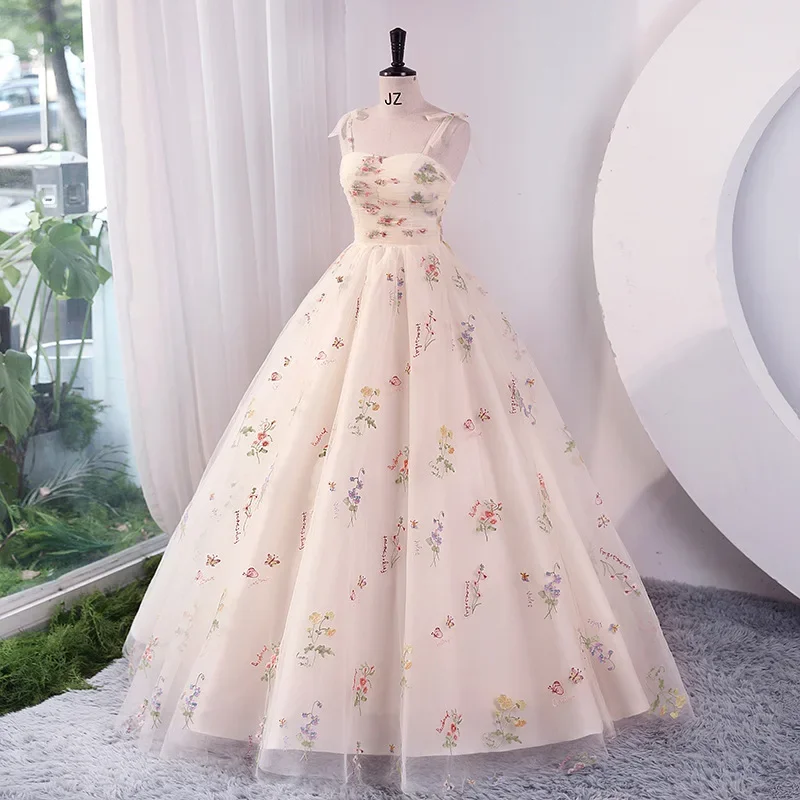 Embroidery Floral Wedding Shooting Dresses Bride Reception Dress Women 2024 Summer Long Prom Evening Party Dress Formal Occasion