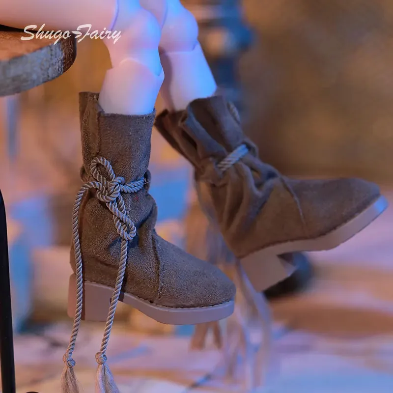 

BJD Shoes 1/6 Brown Fashion Low-heeled Shoes WX6-348 Mid-calf Boots with Wedge Heels Doll Accessories Suitable for YOSD Body