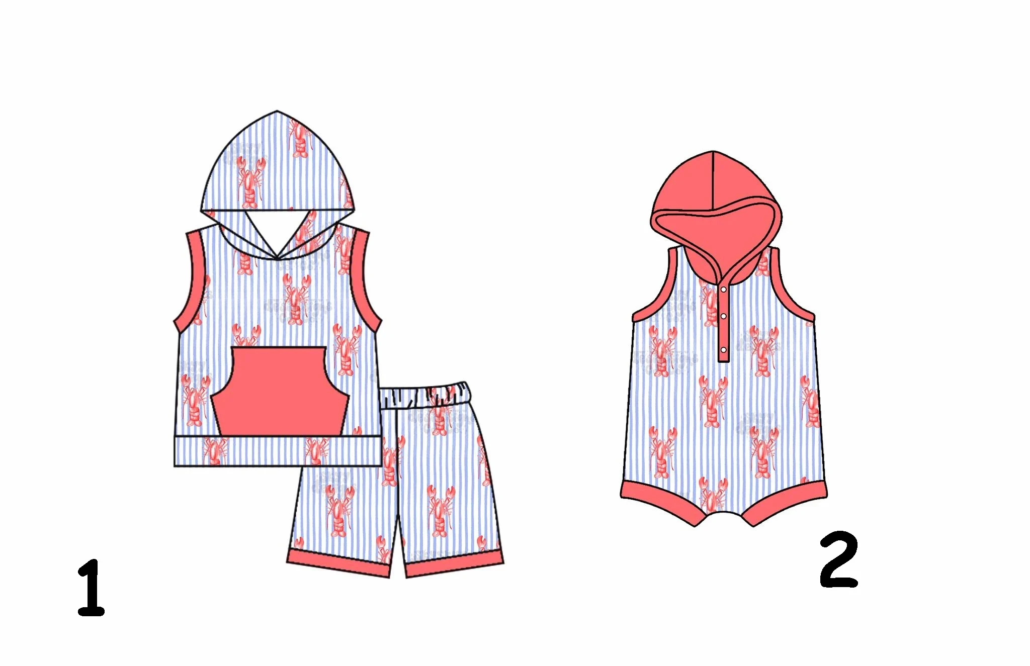 

Новый летний костюм из молочного шелка для мальчиков с капюшоном и короткими рукавами, комбинезон с принтом раков для маленьких мальчиков, милый комплект из 2 предметов