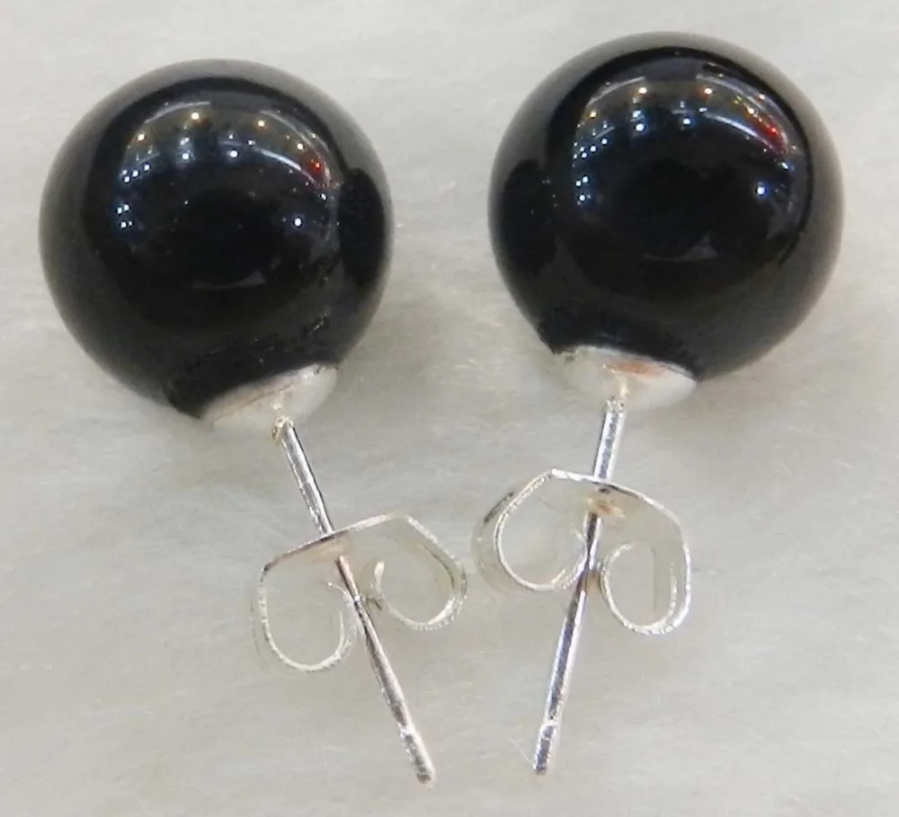 

New 10mm Jewelry Natural Black Onyx & Tibetan Silver Stud Earrings