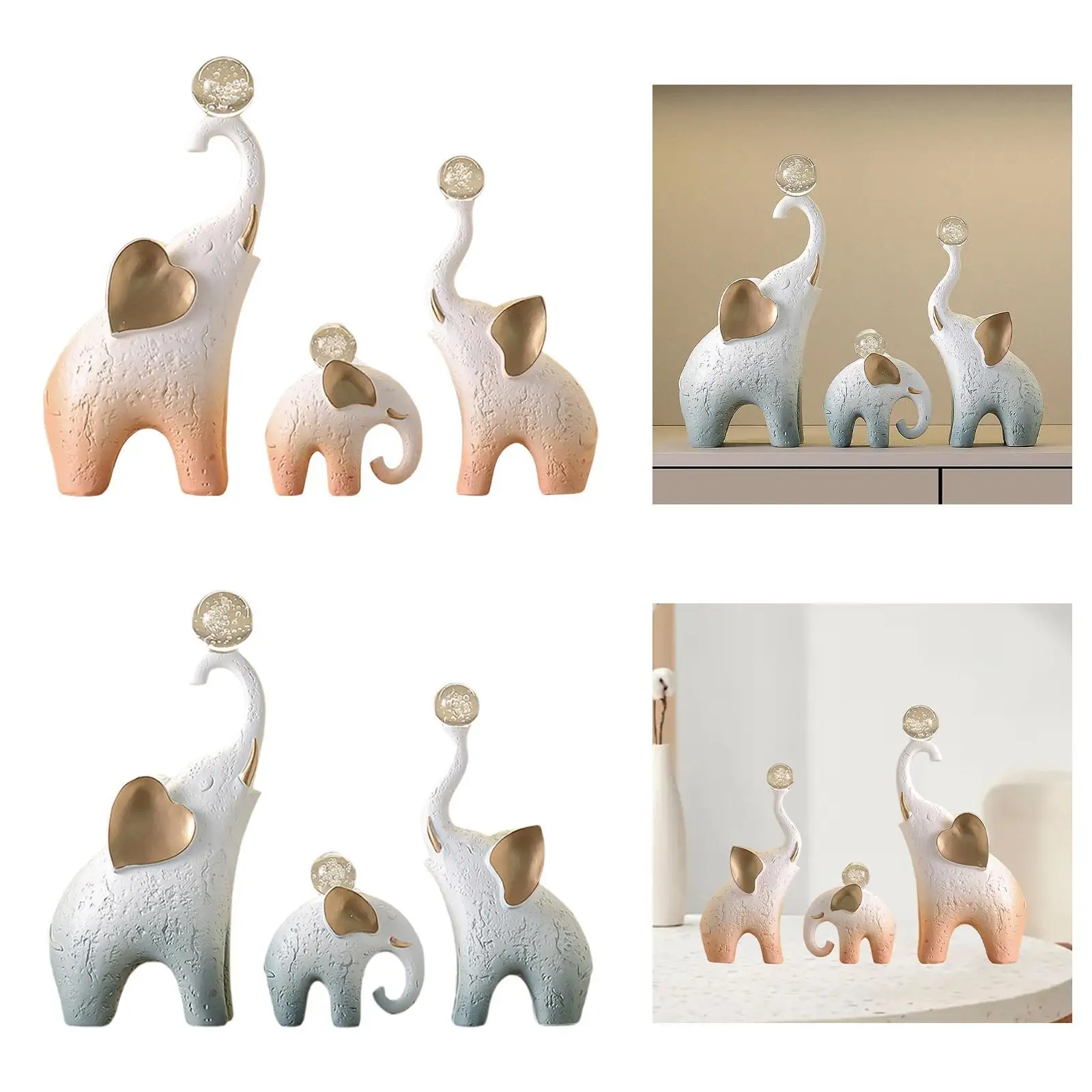 

3Pcs Elephant Statues Gift Ornaments Collection Resin Modern Elephant Family Figurines for Office Living Room Shelf Home Bedroom