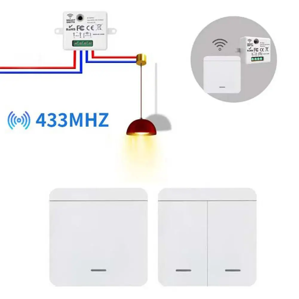 Wireless Smart Light 433Mhz Wall Panel With Remote Control Mini Relay Receiver 220V Home Led Light Lamp Fan