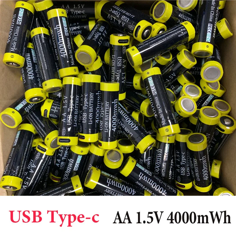 USB Type-C Rechargeable AA Lithium-ion Battery 1.5V 4000mWh for Remote Control Small Fan Mouse - Eco-Friendly AA