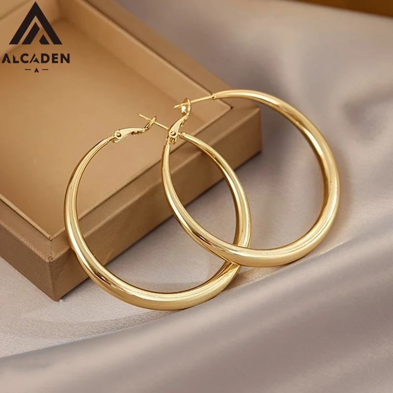 New Fashion 316L Stainless Steel Metal Big Circle Hoop Earrings For Women Exaggerated  C-Shaped Round Earrings Jewelry Gifts