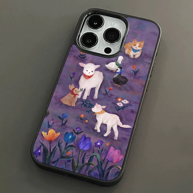 Custodia morbida in Silicone antiurto con bordo nero da sogno di pecora viola coreana per IPhone 15 14 13 Pro Max 12 11 Pro XR