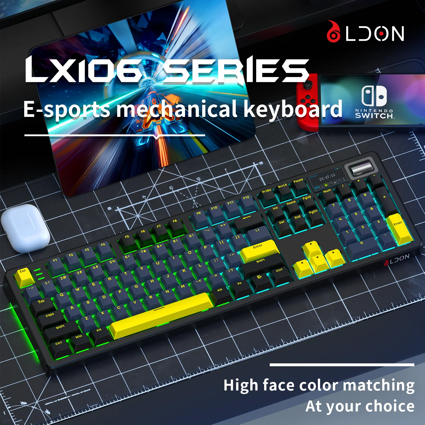 LDON LX106 Wireless mechanical keyboard, three-mode for esports gaming and office computer, Bluetooth RGB keyboard