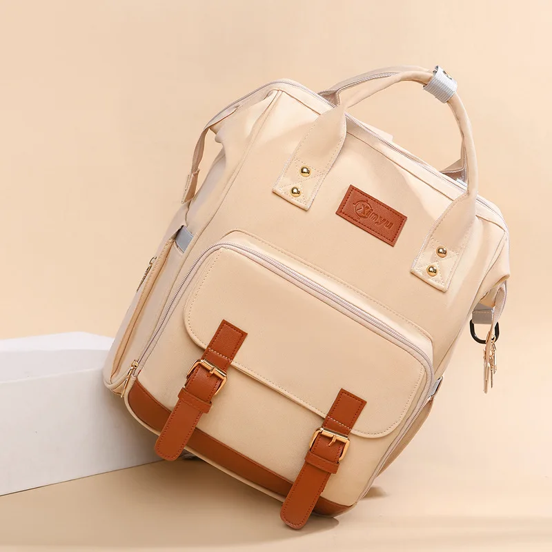 Diaper Bag Light Brown Minimalist Backpack Style Multi-Tiered Pockets Premium Texture Multi-Carry For Mom Baby Care Daily Use