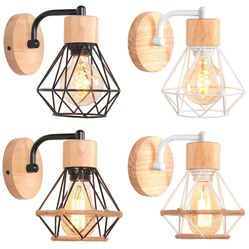 

Modern E27 LED Wall Light Vintage Indoor Lighting Industrial Wood Sconce Retro Bedside Lamp Fixture Living Room Lamps
