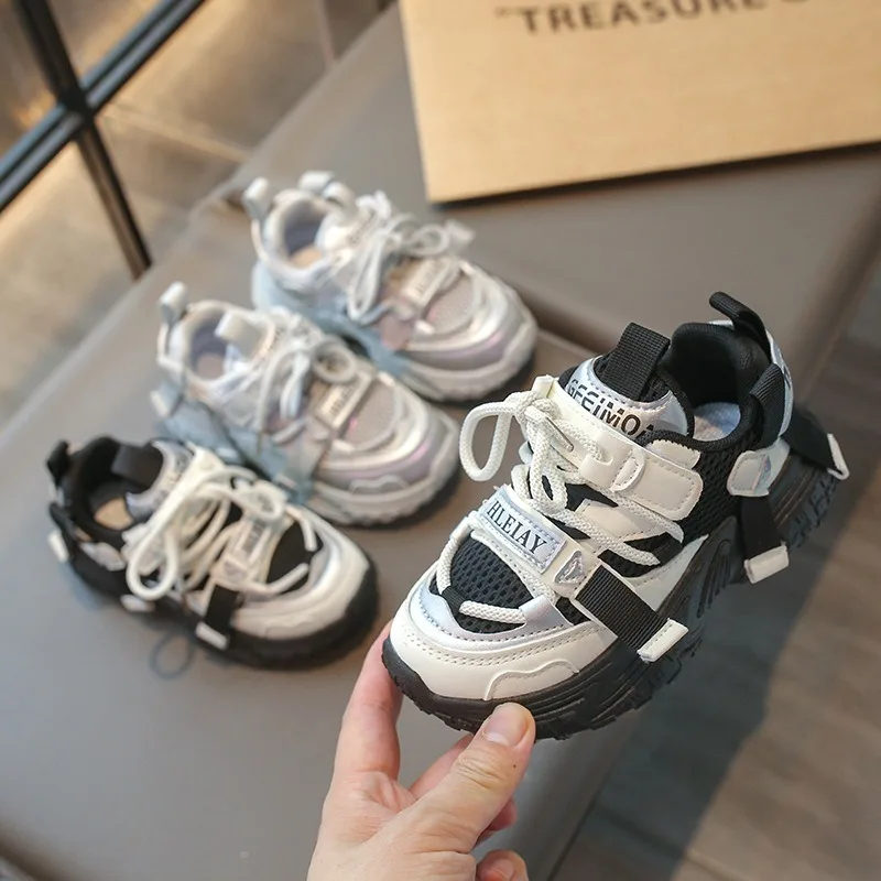 2024 new children's shoes for boys non slip for girls breathable soft sole large and medium size children's dad sports shoes