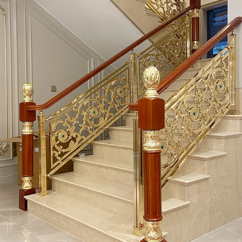 Home Villa aluminum alloy curved household stairs guardrail handrail rotating indoor European light luxury self-built house copp