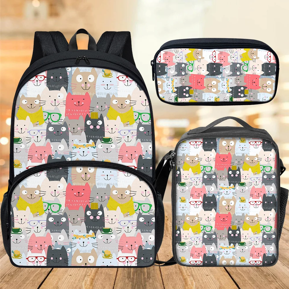 

Kawaii Cat Glasses Backpack Adjustable Length Schoolbag 3D Cartoon Polyester Fabric Outdoor Travel Personalized Design Satchel