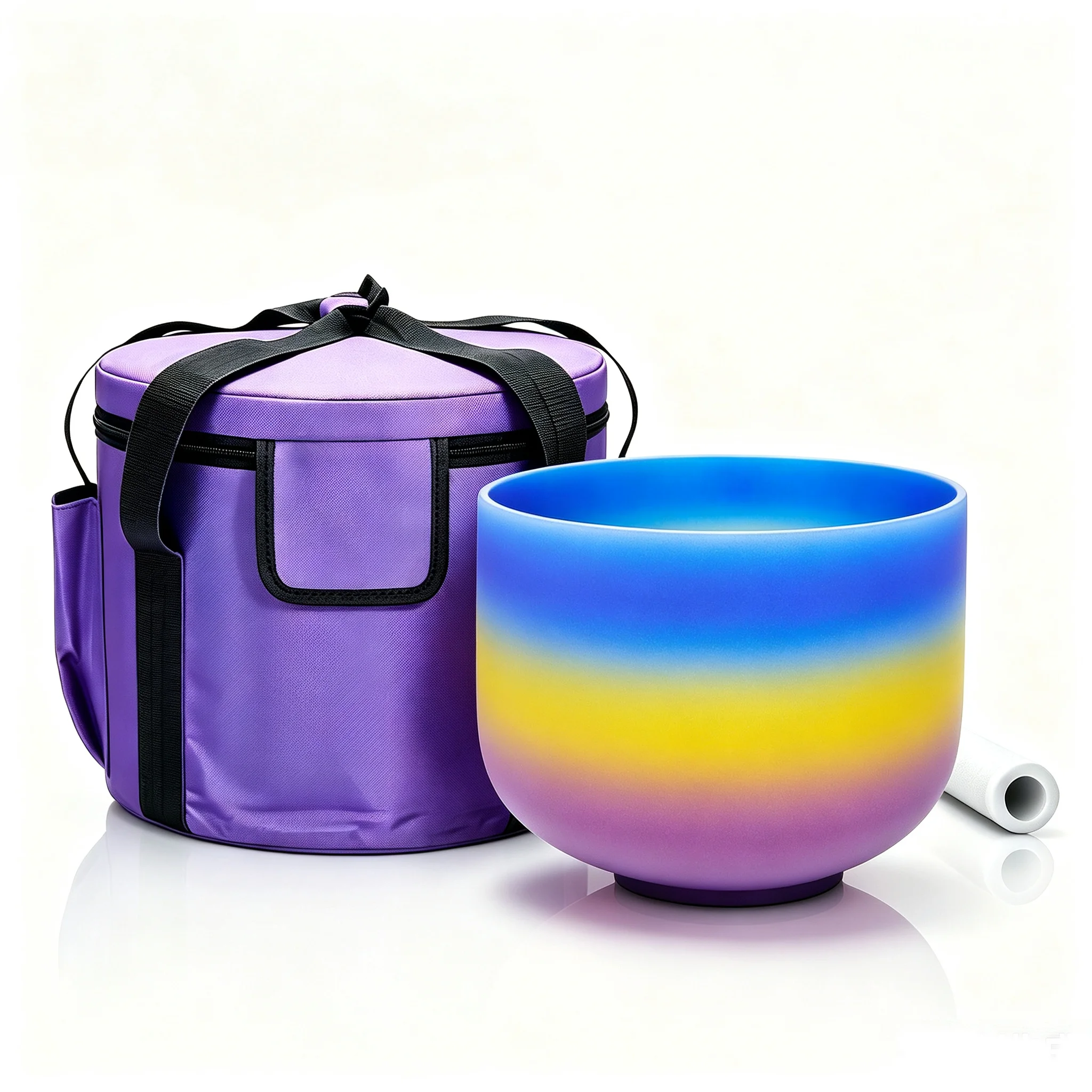 8 Inch Rianbow Color Frosted Quartz Crystal Singing Bowl with Carrying Case for Yoga Sound Musical Instrument