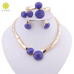 Bridal Jewelry Set Blue Crystal Party Wedding Costume Accessories Gold Color Necklace Earring Bracelet Ring Sets Gifts for Women