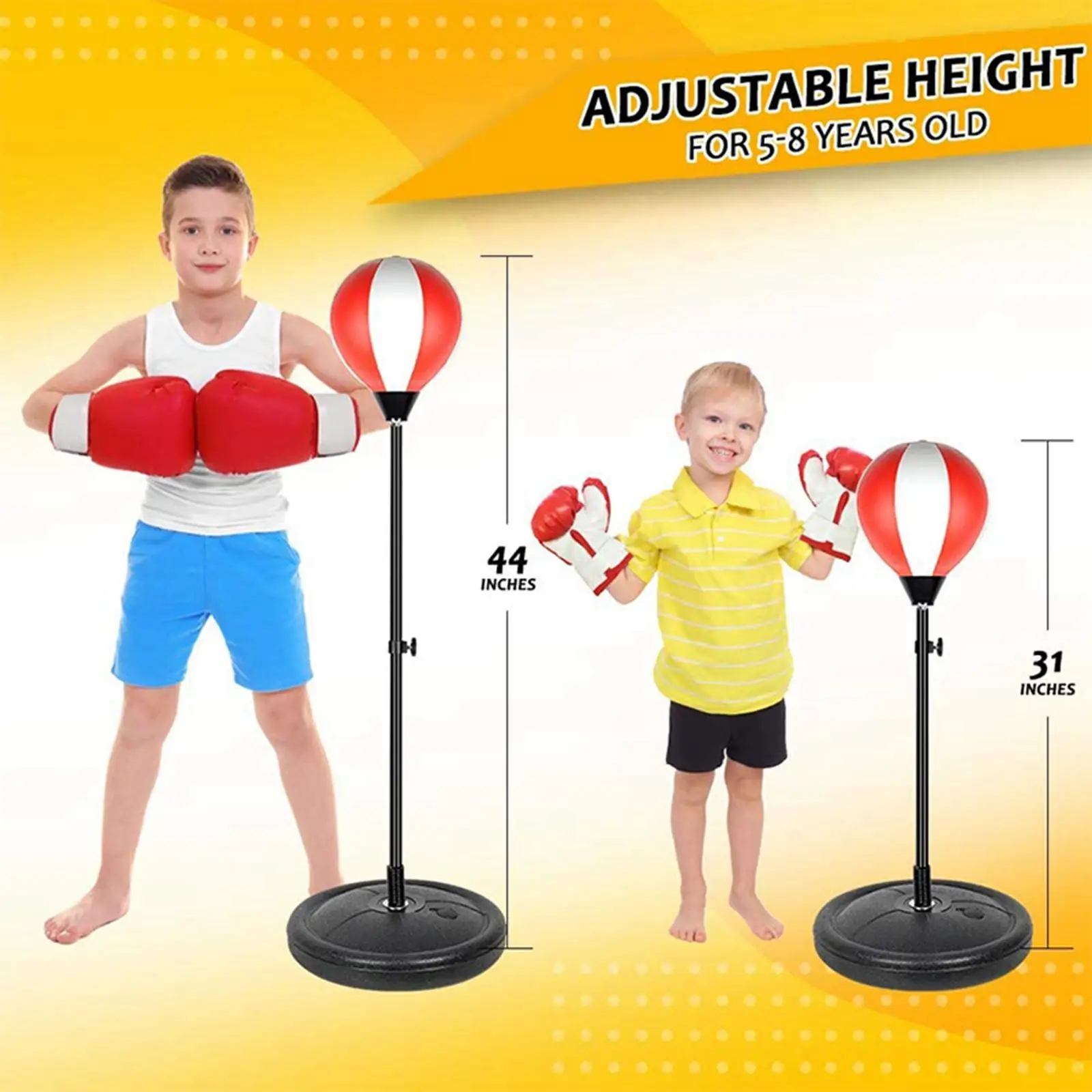 Punching Bag Set for Kids, Durable Height Adjustable Inflatable W/ Gloves Speed