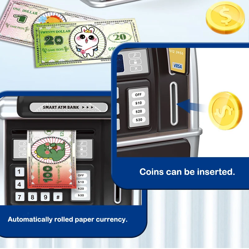 Tirelire électronique ATM mot de passe Piggys ATM boîte à monnaie de musique automatique banque de bande dessinée avec visage déverrouiller jouet pour enfants
