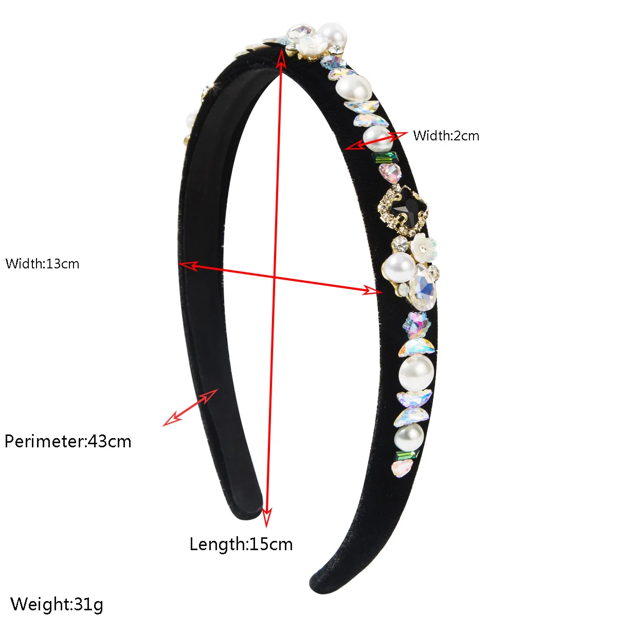 Chic Faux Pearl Hairband Accented With Square Colorful Gems Floral Charms Retro Padded Hair Hoop For Daily Elegant Dress Up