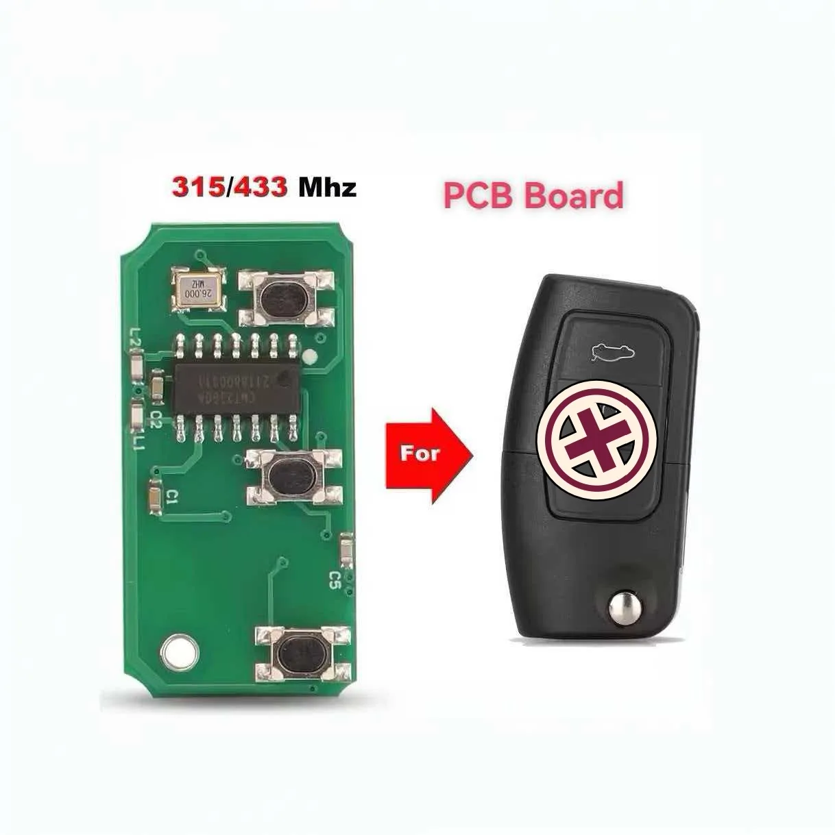 Jingxin 3Buttons 433/315MHz Remote Car Key PCB Board For Ford Focus 3 Mondeo C Max S Max Galaxy Fiesta Car Key PCB Board