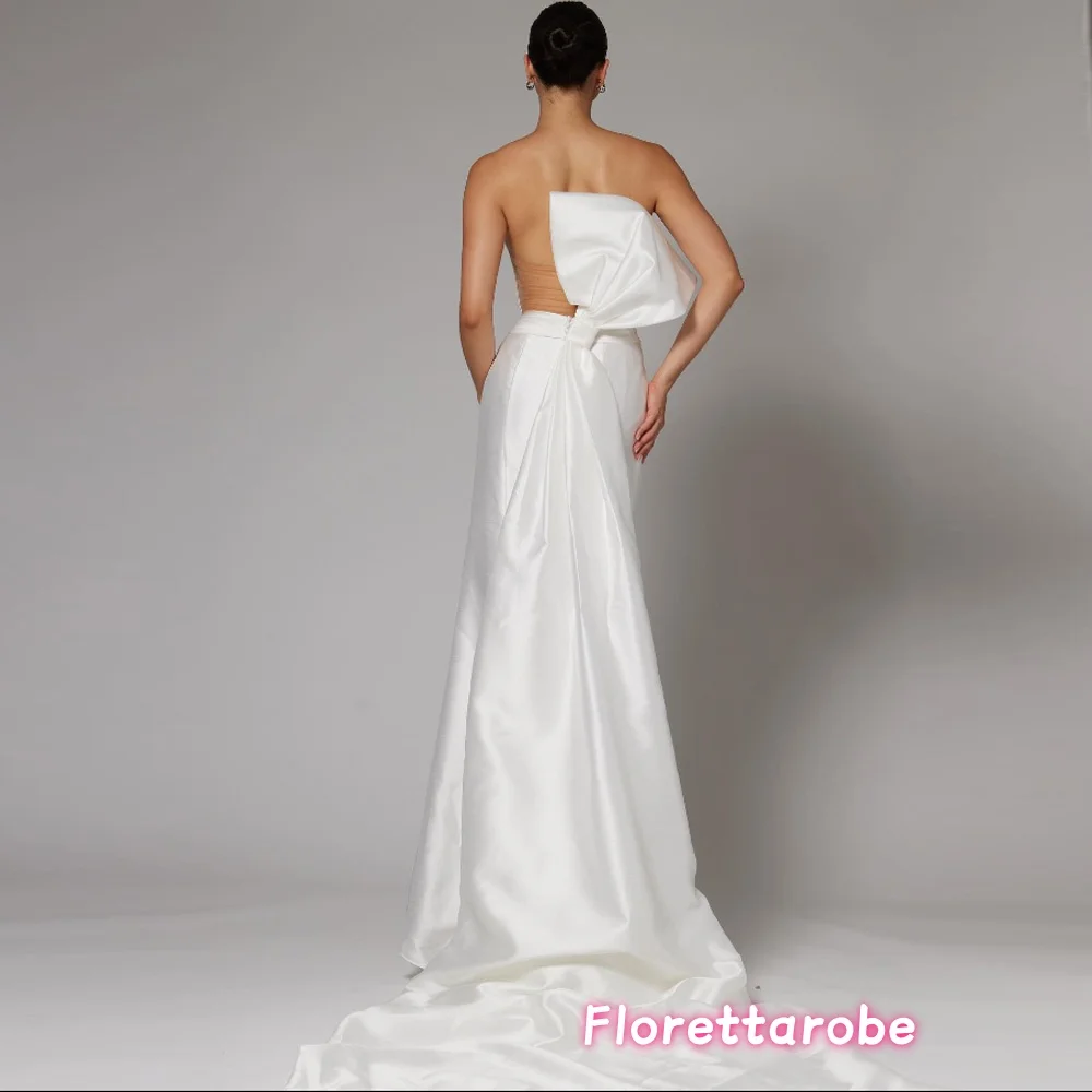 

Customized Exquisite White Satin Evening Dress Mermaid Strapless Sleeveless Vestido De Novia Bow Bridal Gowns