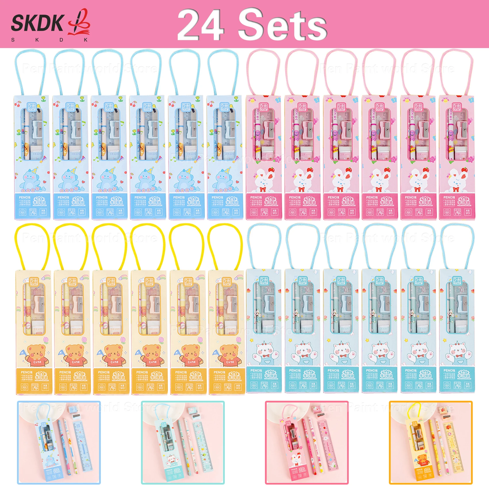 

24Set Pencil Stationery Set Children's Day Gift, School Supplies Kit in Portable Carry Case ( Kindergarten Preschool)