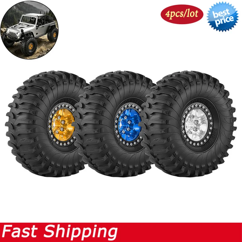 

126mm 1.9'' Metal Beadlock Wheel Rim Tire Set for 1/10 RC Crawler Car Traxxas TRX4 RC4WD D90 Axial SCX10 Pro Capra GEN 8