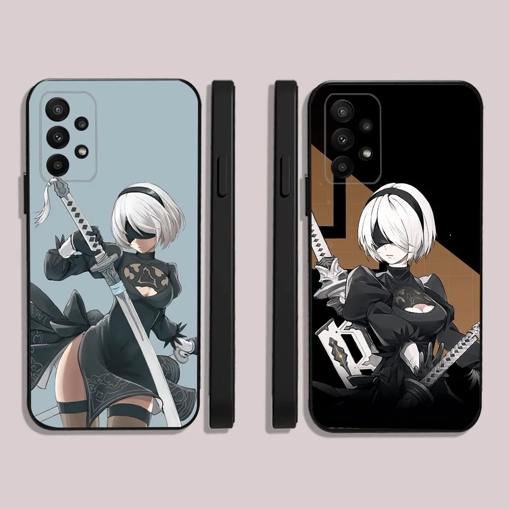 N-NieR A-Automata 2B Phone Case For Samsung S24,23,22,30,21,10,9,Ultra,Plus,Lite,FE,5G Black Soft Case