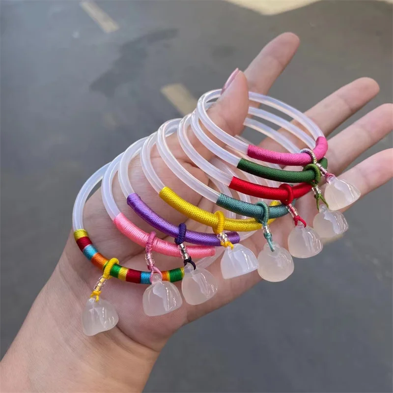 

Mai Chuang/ Jade White Fine Round Agate Ice Species Tinkle Bracelet Elegant Fashionable Fine Jewelry Women Bangles Lucky Gifts