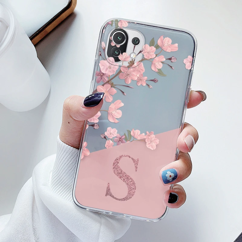 Flowers Letter Case For Xiaomi Mi 11 Lite Mi11 Lite NE Clear tpu Silicone Covers For Xiaomi 15T 14T 13T 12T 11T 10T Pro Alphabet