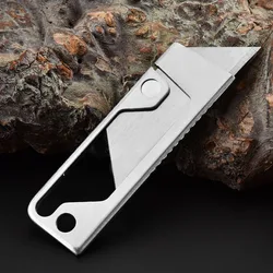 Stainless Steel 3Cr13 Sliding Blade Utility Knife EDC Keychain Mini Box Cutter Replaceable Blade Small Folding Pocket Knife