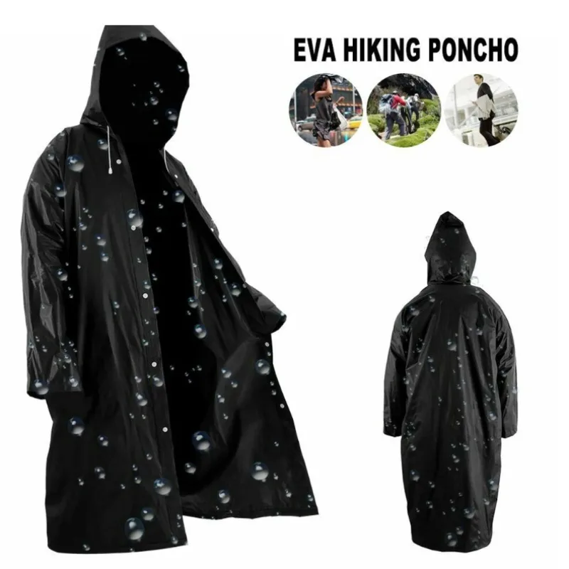 

High Quality 1 Piece 125CM EVA Unisex Raincoat Thickened Raincoat Women Waterproof Men Black Camping Waterproof Rainwear Suit