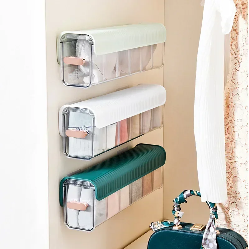 Makeup Organizer Wall-mounted Transparent Underwear Panties Socks Storage Box Closet Storage Box Seasoning Universal Storage Box